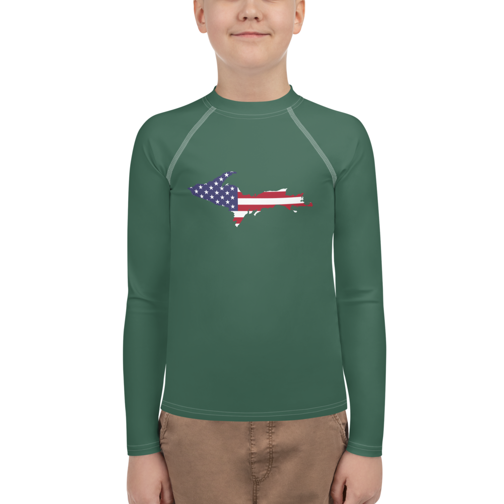 Michigan Upper Peninsula Rash Guard (w/ UP USA Flag) | Youth - Ginger Ale Green