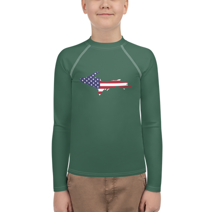 Michigan Upper Peninsula Rash Guard (w/ UP USA Flag) | Youth - Ginger Ale Green