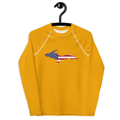 Michigan Upper Peninsula Rash Guard (w/ UP USA Flag) | Youth - Birch Leaf Orange