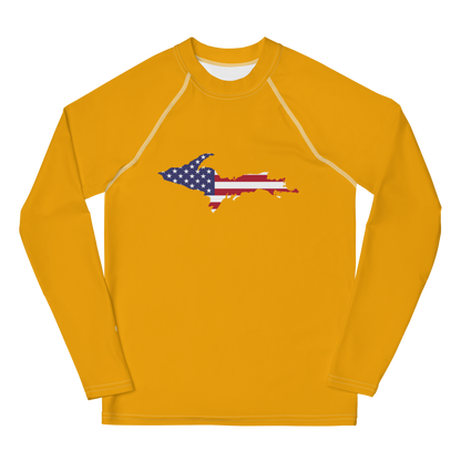 Michigan Upper Peninsula Rash Guard (w/ UP USA Flag) | Youth - Birch Leaf Orange