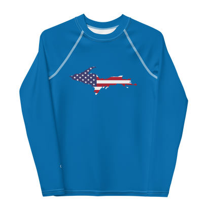 Michigan Upper Peninsula Rash Guard (w/ UP USA Flag) | Youth - Azure