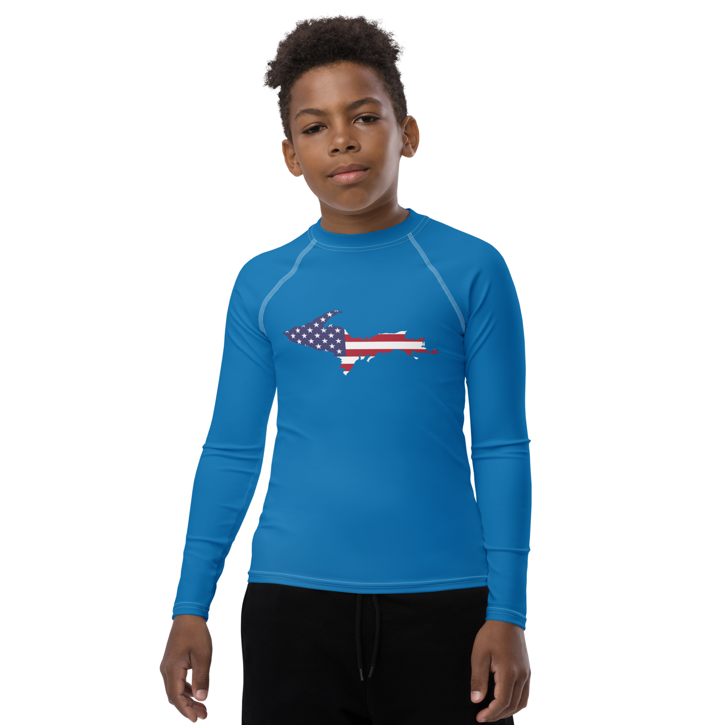 Michigan Upper Peninsula Rash Guard (w/ UP USA Flag) | Youth - Azure