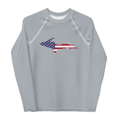 Michigan Upper Peninsula Rash Guard (w/ UP USA Flag) | Youth - Silver