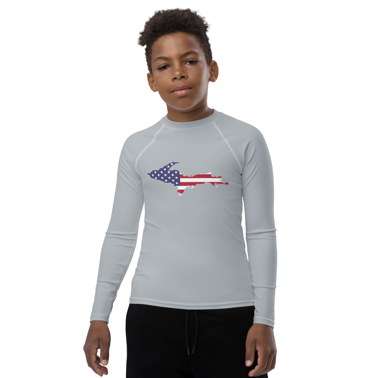 Michigan Upper Peninsula Rash Guard (w/ UP USA Flag) | Youth - Silver