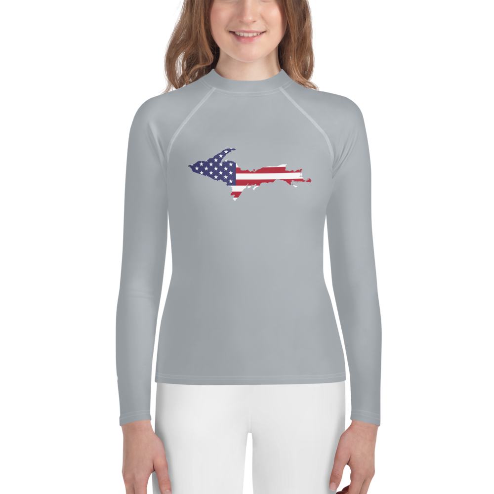 Michigan Upper Peninsula Rash Guard (w/ UP USA Flag) | Youth - Silver