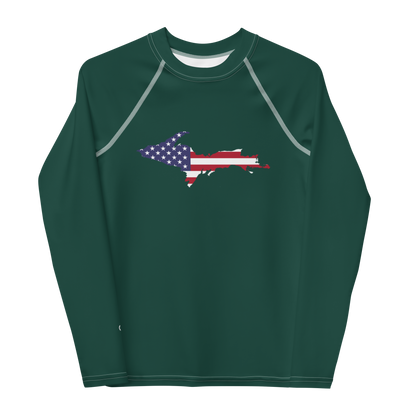 Michigan Upper Peninsula Rash Guard (w/ UP USA Flag) | Youth - Laconic Green