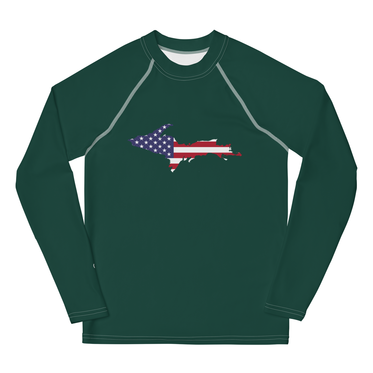 Michigan Upper Peninsula Rash Guard (w/ UP USA Flag) | Youth - Laconic Green