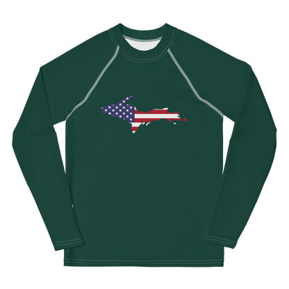 Michigan Upper Peninsula Rash Guard (w/ UP USA Flag) | Youth - Laconic Green
