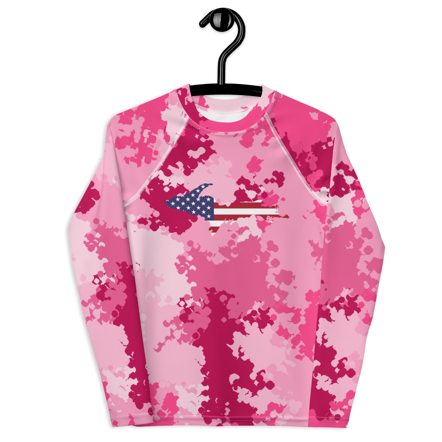 Michigan Upper Peninsula Rash Guard (w/ UP USA Flag) | Youth - Pink Camo