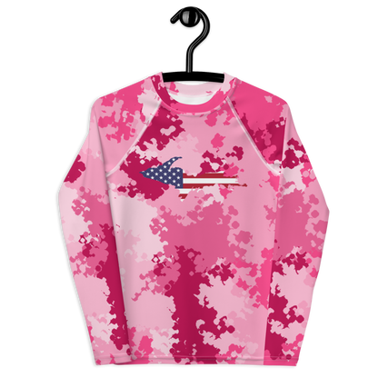 Michigan Upper Peninsula Rash Guard (w/ UP USA Flag) | Youth - Pink Camo