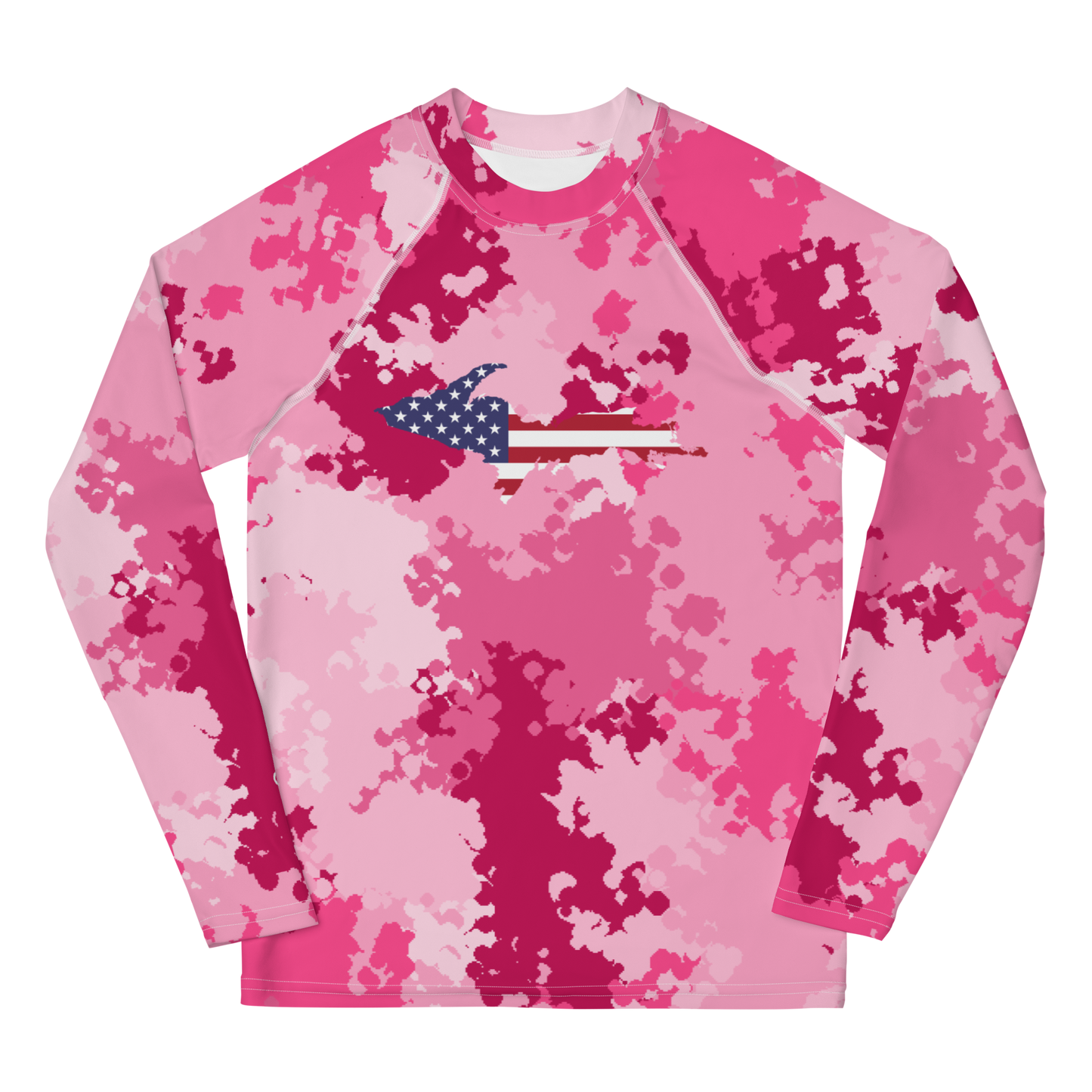 Michigan Upper Peninsula Rash Guard (w/ UP USA Flag) | Youth - Pink Camo