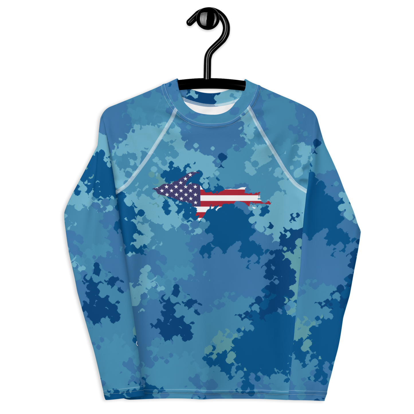 Michigan Upper Peninsula Rash Guard (w/ UP USA Flag) | Youth - Great Lakes Camo