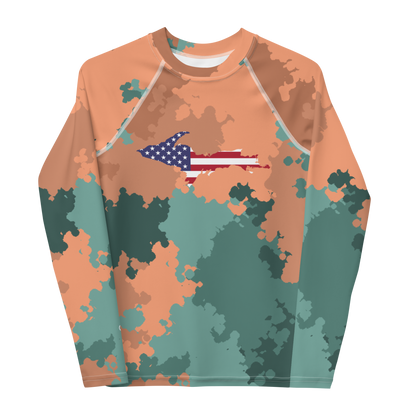 Michigan Upper Peninsula Rash Guard (w/ UP USA Flag) | Youth - Copper Country Camo