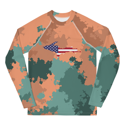 Michigan Upper Peninsula Rash Guard (w/ UP USA Flag) | Youth - Copper Country Camo