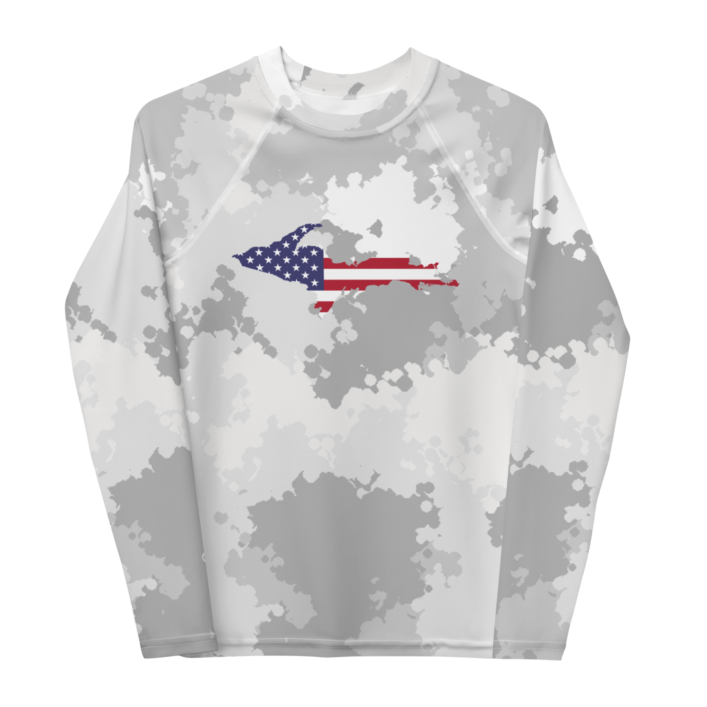 Michigan Upper Peninsula Rash Guard (w/ UP USA Flag) | Youth - Snow Camo