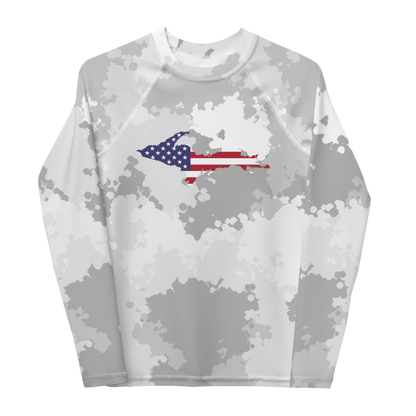 Michigan Upper Peninsula Rash Guard (w/ UP USA Flag) | Youth - Snow Camo