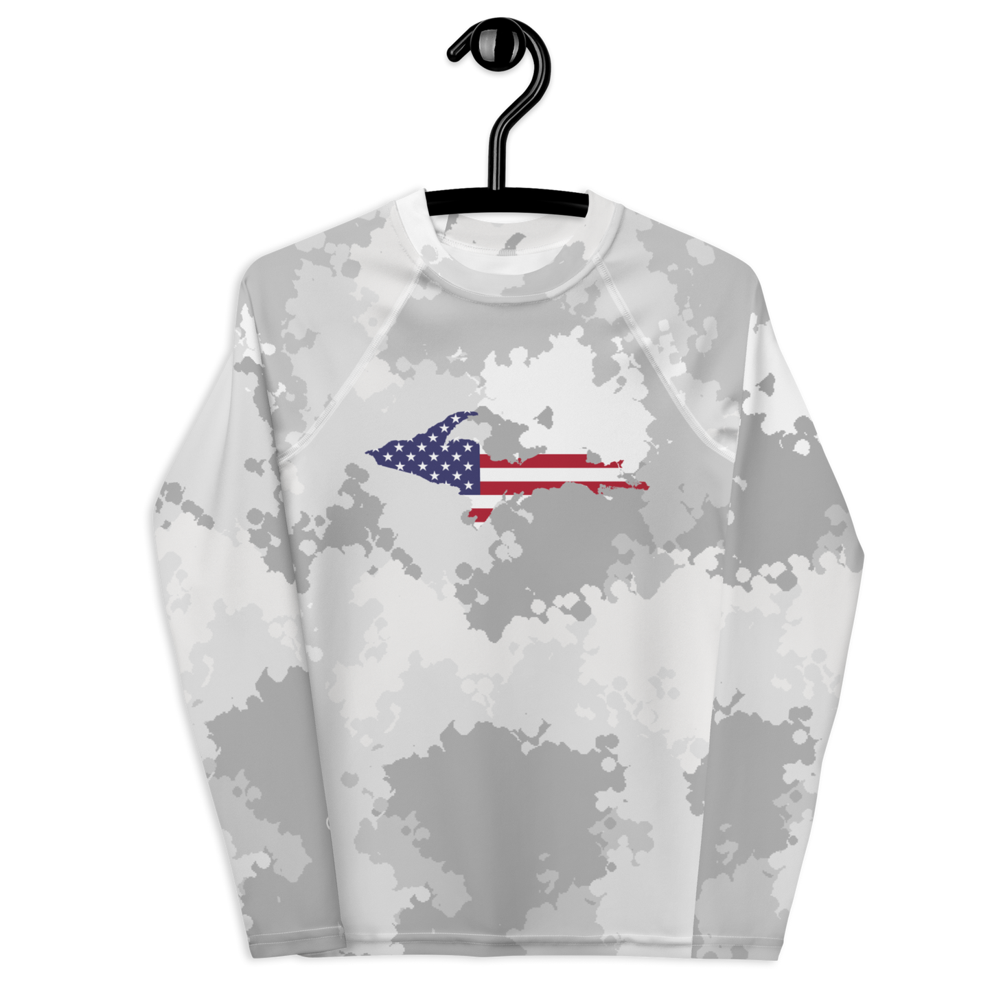 Michigan Upper Peninsula Rash Guard (w/ UP USA Flag) | Youth - Snow Camo