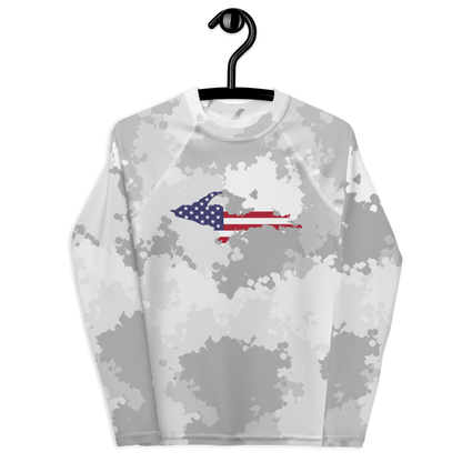 Michigan Upper Peninsula Rash Guard (w/ UP USA Flag) | Youth - Snow Camo