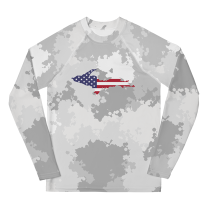 Michigan Upper Peninsula Rash Guard (w/ UP USA Flag) | Youth - Snow Camo