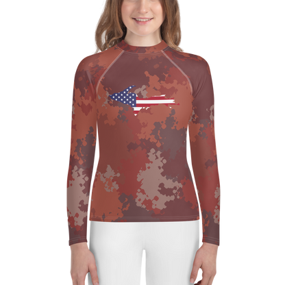 Michigan Upper Peninsula Rash Guard (w/ UP USA Flag) | Youth - Ore Dock Red