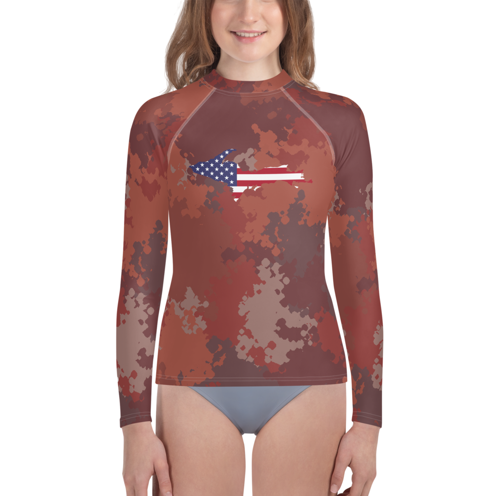 Michigan Upper Peninsula Rash Guard (w/ UP USA Flag) | Youth - Ore Dock Red