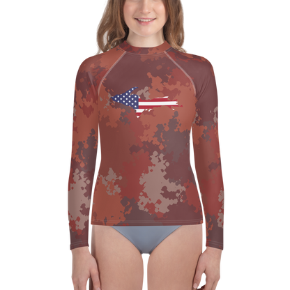 Michigan Upper Peninsula Rash Guard (w/ UP USA Flag) | Youth - Ore Dock Red