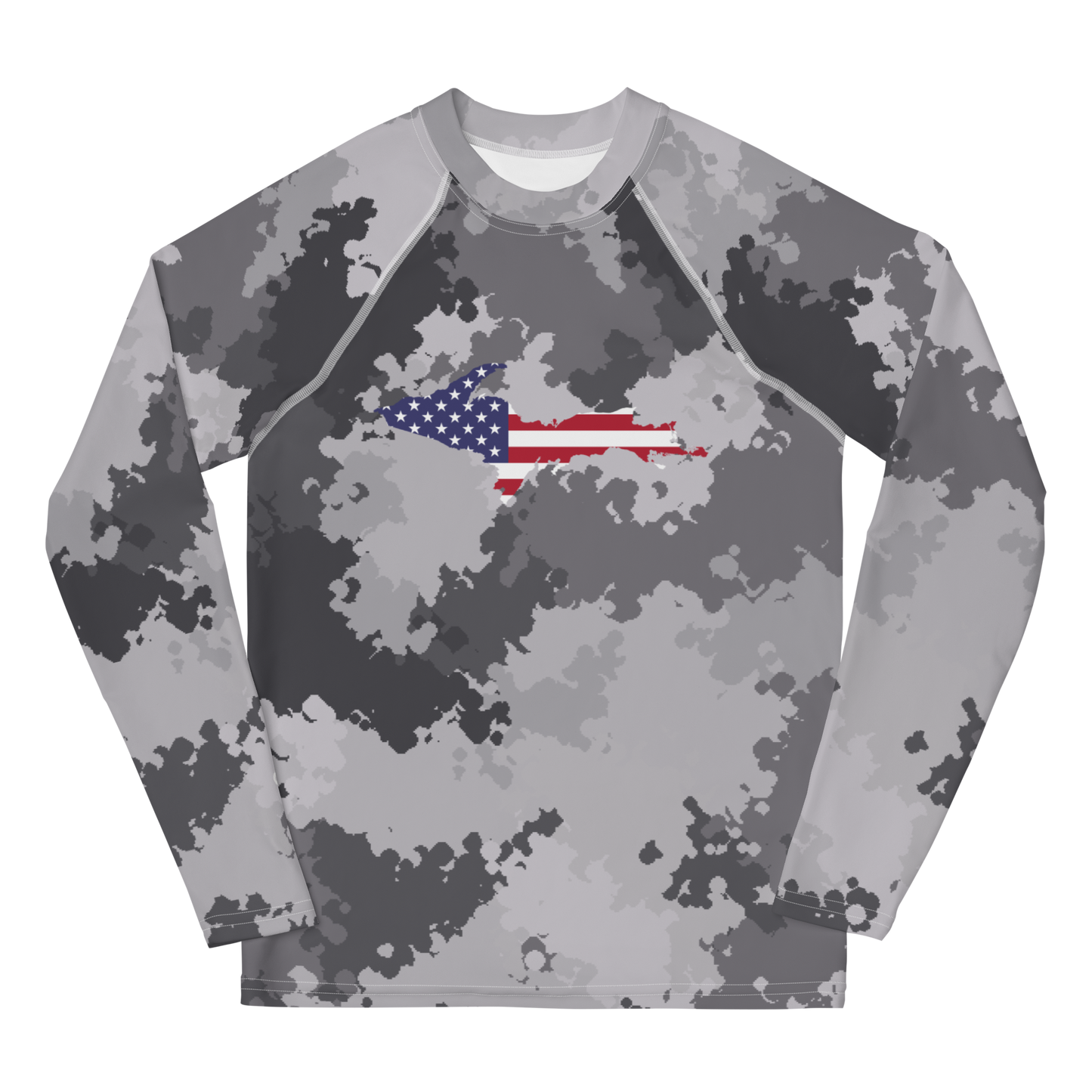 Michigan Upper Peninsula Rash Guard (w/ UP USA Flag) | Youth - Iron Ore Camo