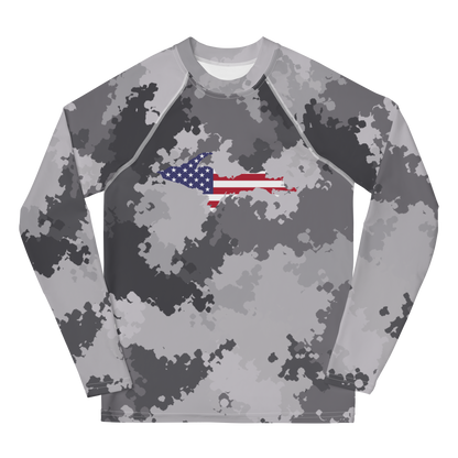 Michigan Upper Peninsula Rash Guard (w/ UP USA Flag) | Youth - Iron Ore Camo