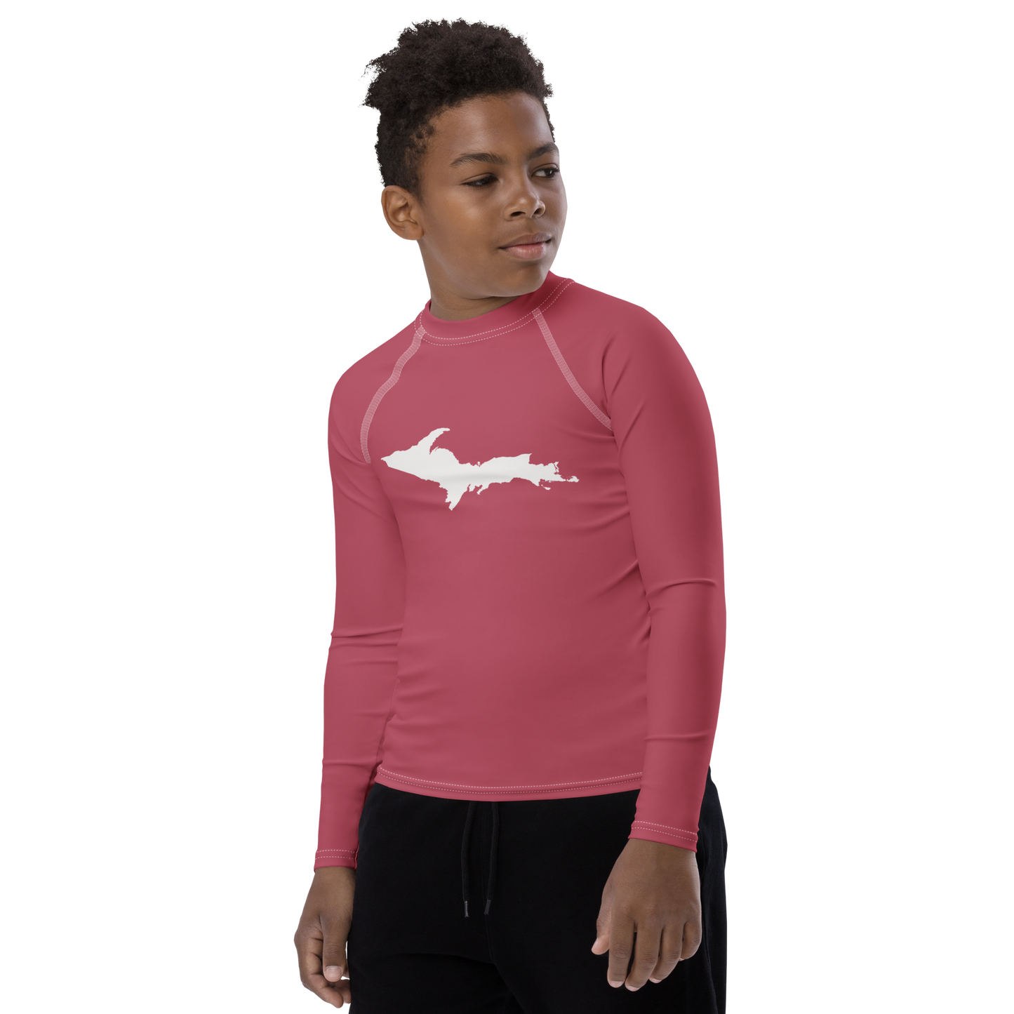 Michigan Upper Peninsula Rash Guard (w/ UP Outline) | Youth - Popstar Pink