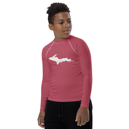 Michigan Upper Peninsula Rash Guard (w/ UP Outline) | Youth - Popstar Pink