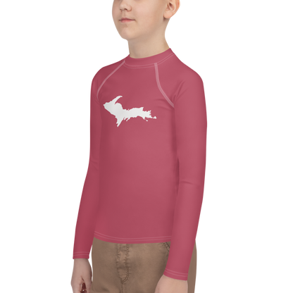 Michigan Upper Peninsula Rash Guard (w/ UP Outline) | Youth - Popstar Pink