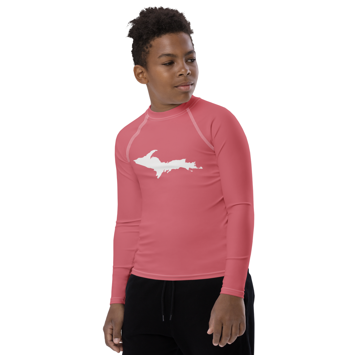 Michigan Upper Peninsula Rash Guard (w/ UP Outline) | Youth - Watermelon Pink