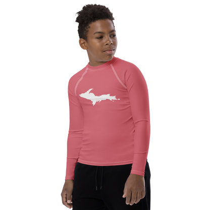 Michigan Upper Peninsula Rash Guard (w/ UP Outline) | Youth - Watermelon Pink