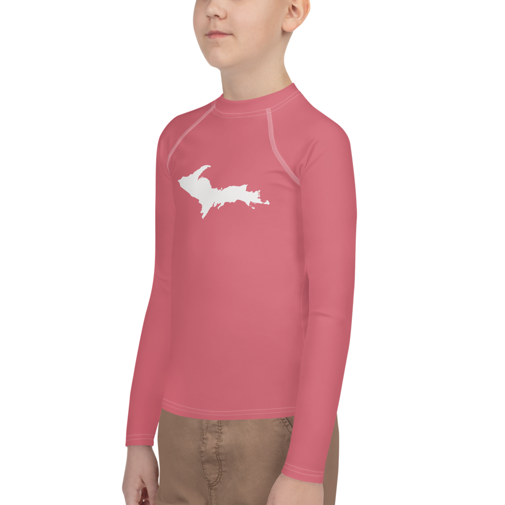 Michigan Upper Peninsula Rash Guard (w/ UP Outline) | Youth - Watermelon Pink