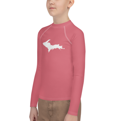 Michigan Upper Peninsula Rash Guard (w/ UP Outline) | Youth - Watermelon Pink