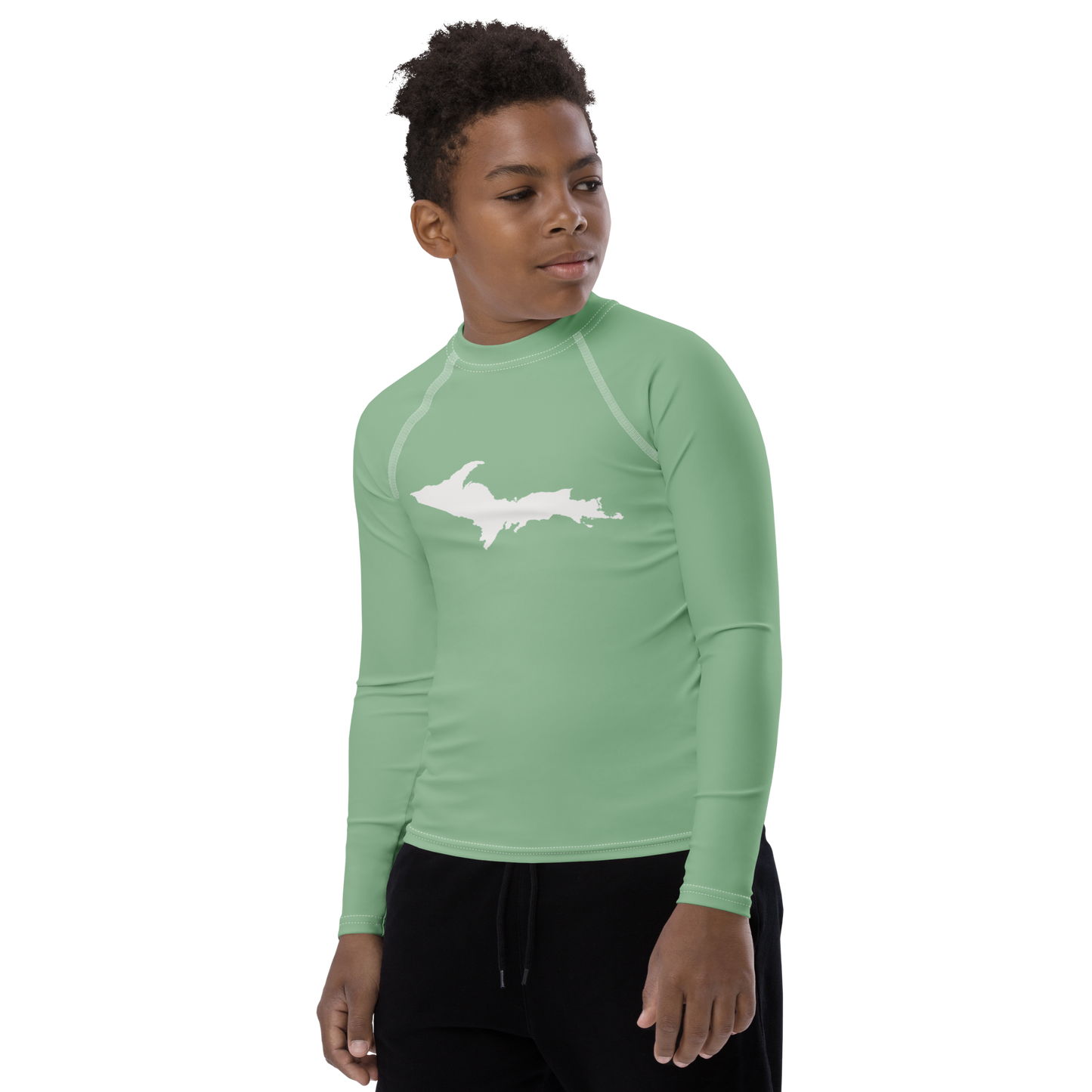 Michigan Upper Peninsula Rash Guard (w/ UP Outline) | Youth - Sea Green