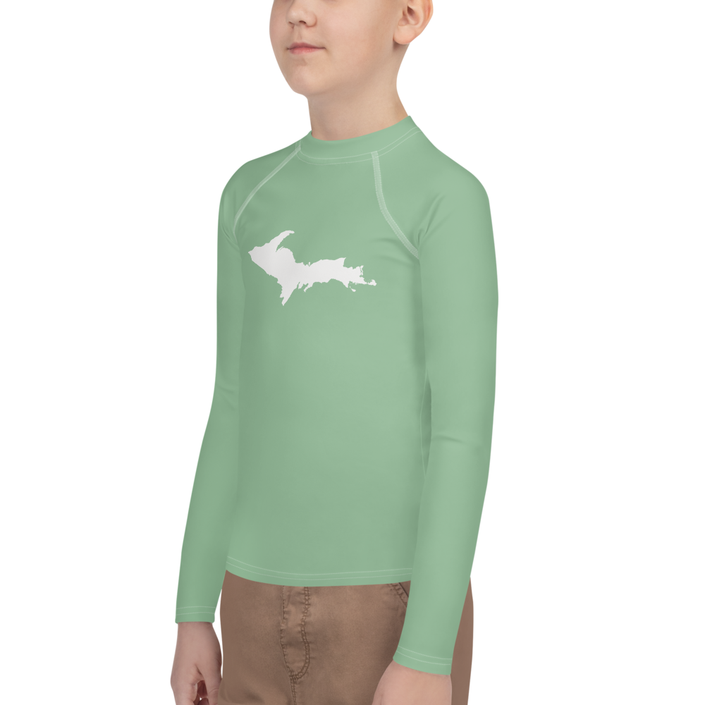 Michigan Upper Peninsula Rash Guard (w/ UP Outline) | Youth - Sea Green