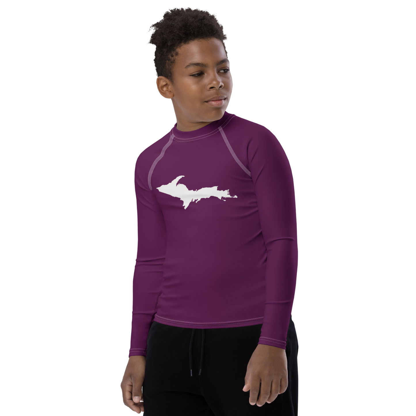 Michigan Upper Peninsula Rash Guard (w/ UP Outline) | Youth - Tyrian Purple