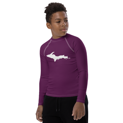 Michigan Upper Peninsula Rash Guard (w/ UP Outline) | Youth - Tyrian Purple