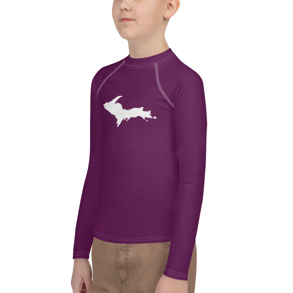 Michigan Upper Peninsula Rash Guard (w/ UP Outline) | Youth - Tyrian Purple