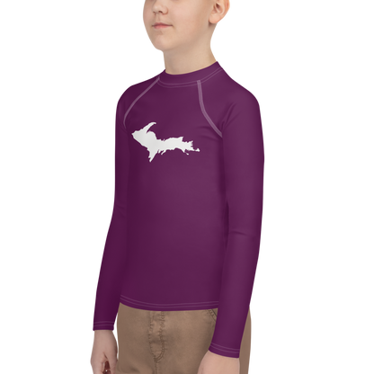 Michigan Upper Peninsula Rash Guard (w/ UP Outline) | Youth - Tyrian Purple