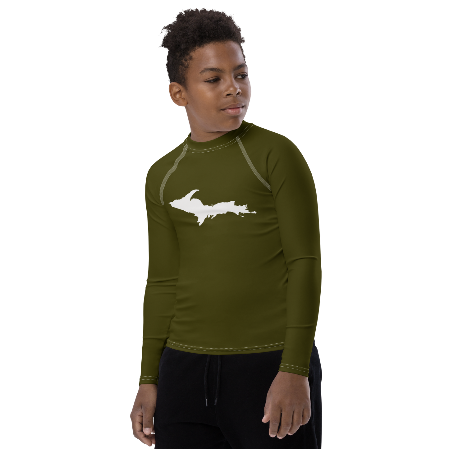 Michigan Upper Peninsula Rash Guard (w/ UP Outline) | Youth - Military Green