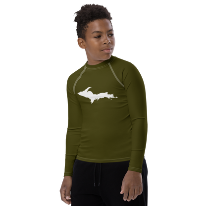 Michigan Upper Peninsula Rash Guard (w/ UP Outline) | Youth - Military Green