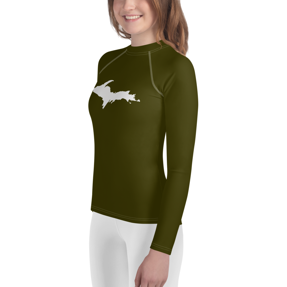 Michigan Upper Peninsula Rash Guard (w/ UP Outline) | Youth - Military Green