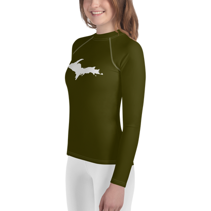 Michigan Upper Peninsula Rash Guard (w/ UP Outline) | Youth - Military Green