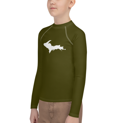 Michigan Upper Peninsula Rash Guard (w/ UP Outline) | Youth - Military Green