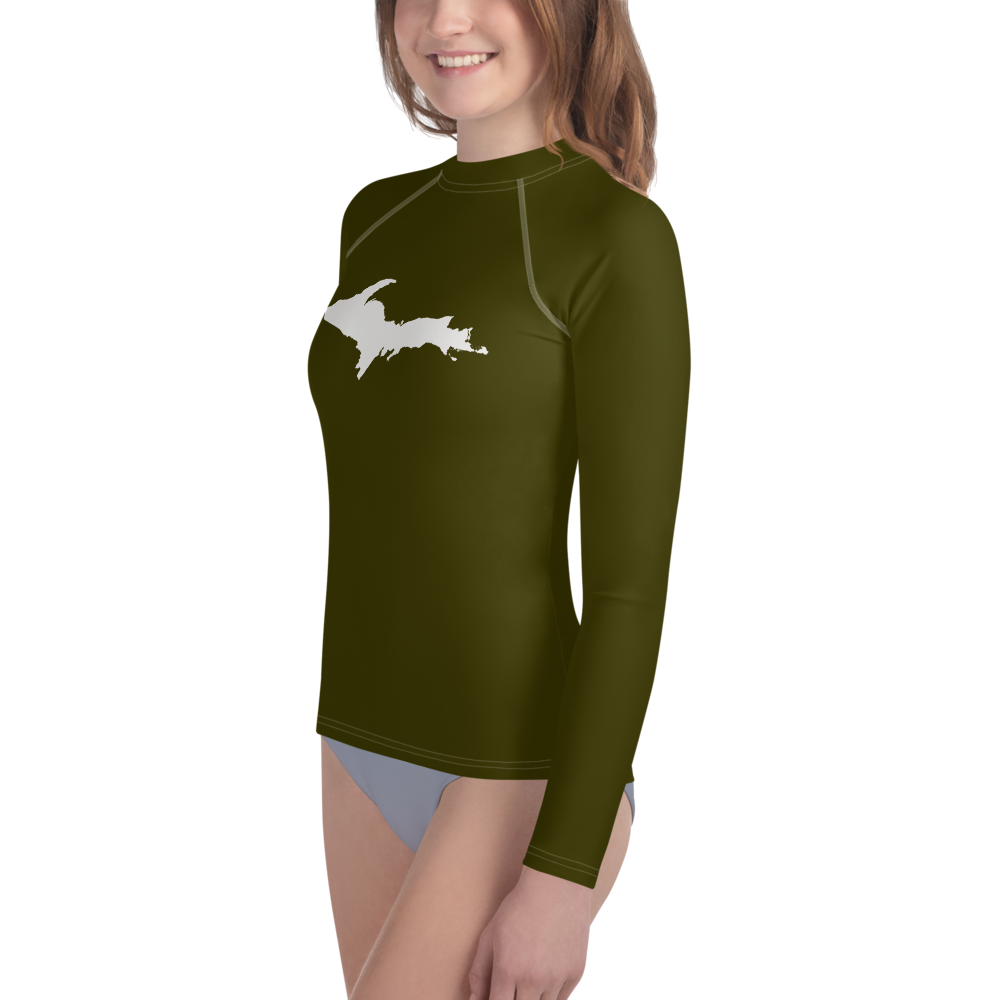 Michigan Upper Peninsula Rash Guard (w/ UP Outline) | Youth - Military Green