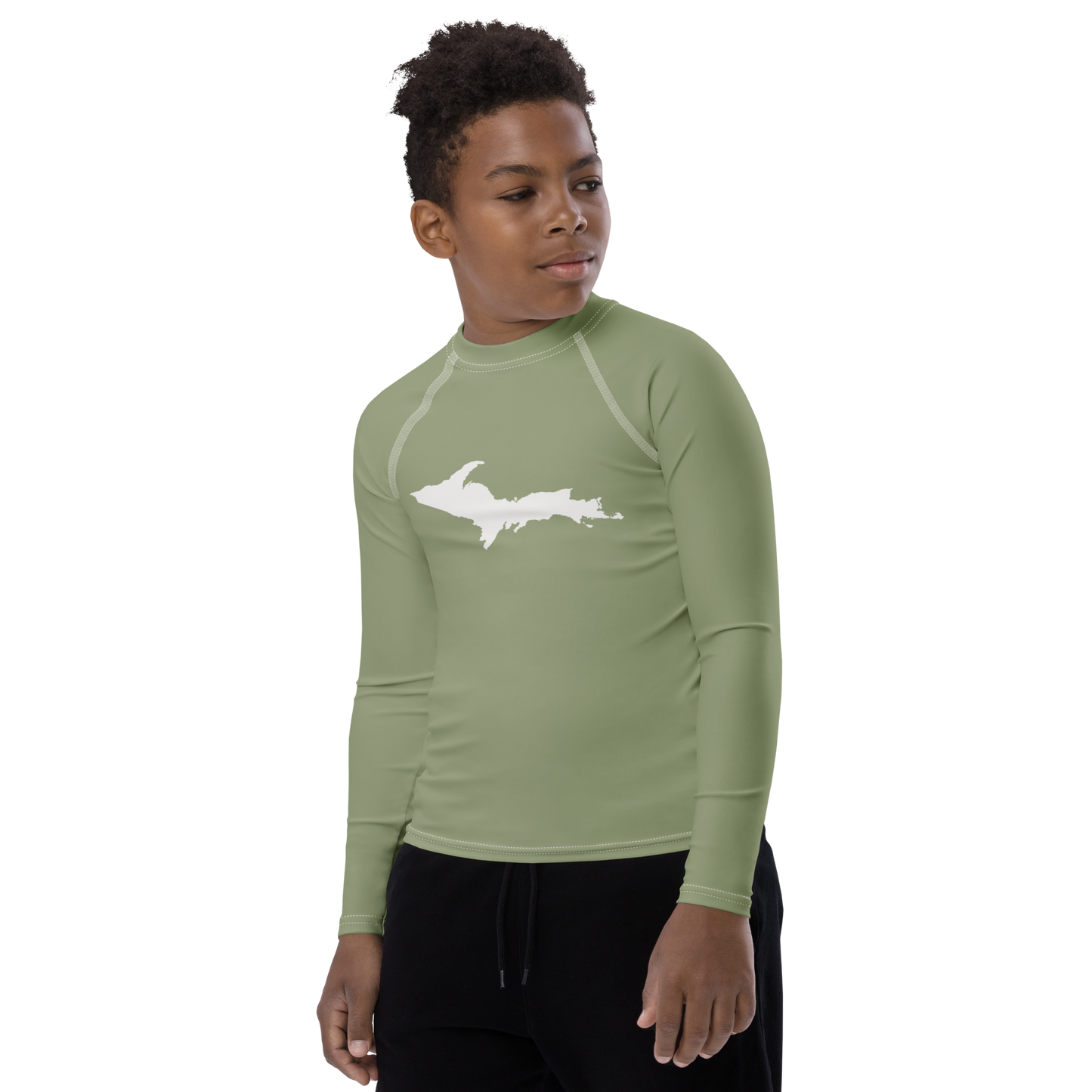 Michigan Upper Peninsula Rash Guard (w/ UP Outline) | Youth - Beachgrass Green