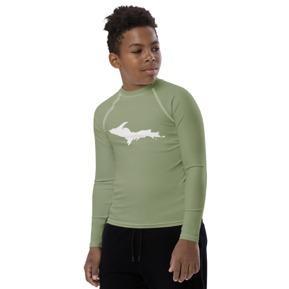 Michigan Upper Peninsula Rash Guard (w/ UP Outline) | Youth - Beachgrass Green