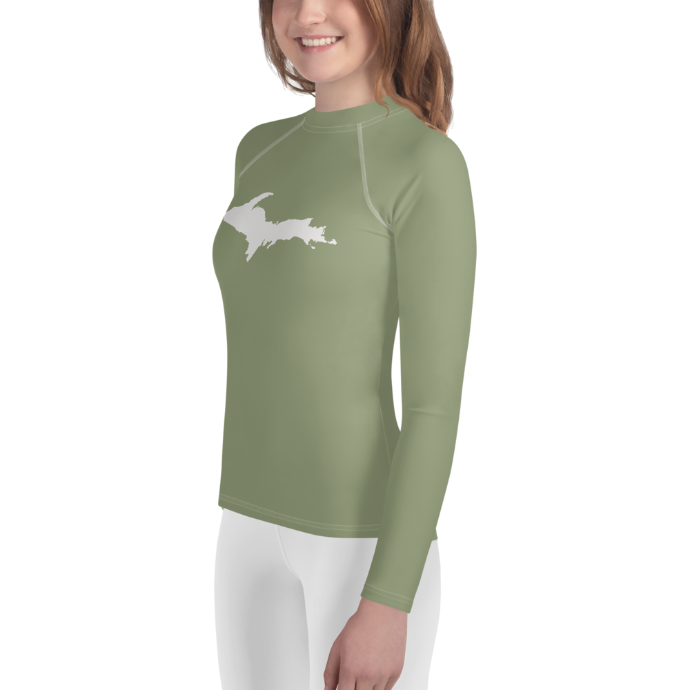 Michigan Upper Peninsula Rash Guard (w/ UP Outline) | Youth - Beachgrass Green